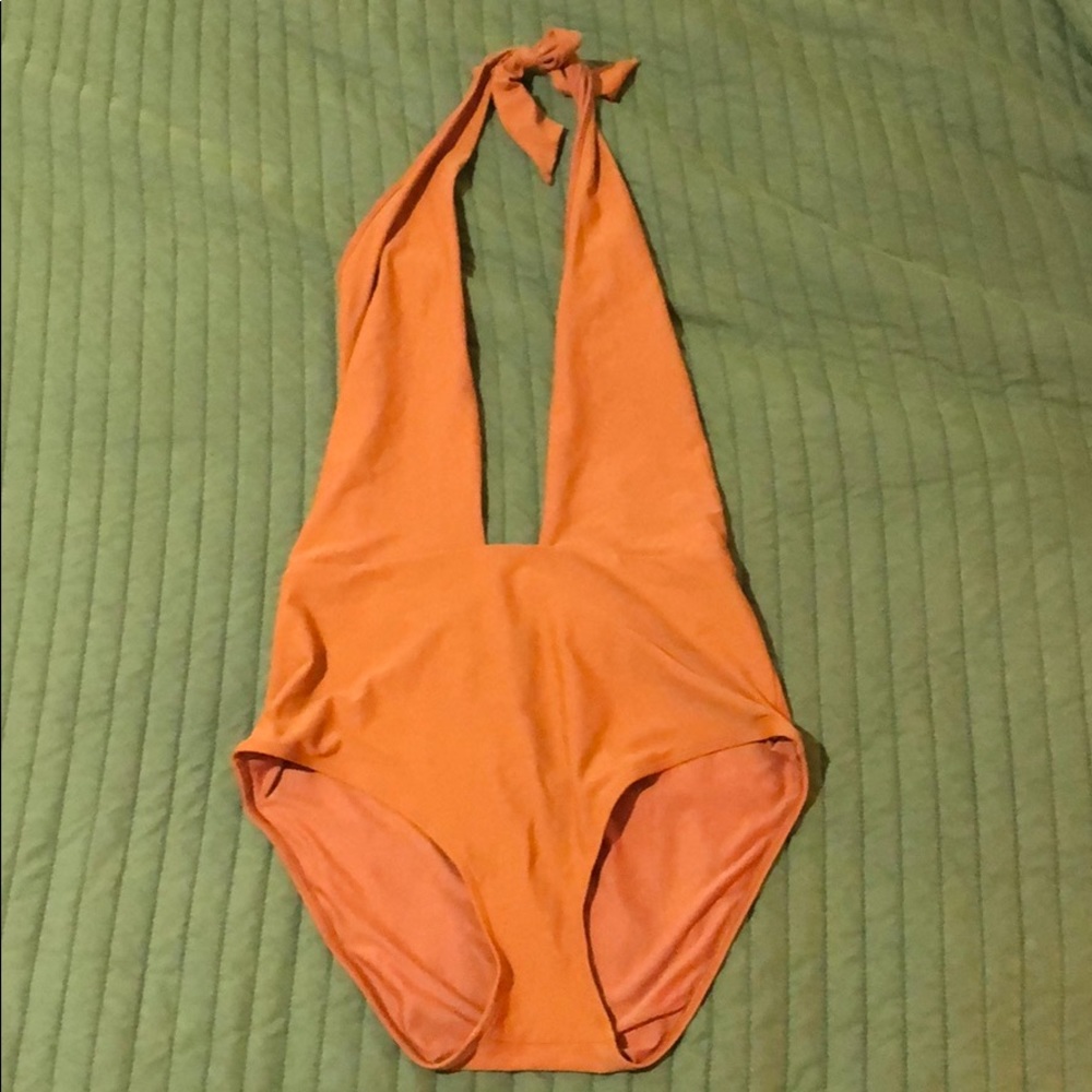 Orange deep neck bathing suit